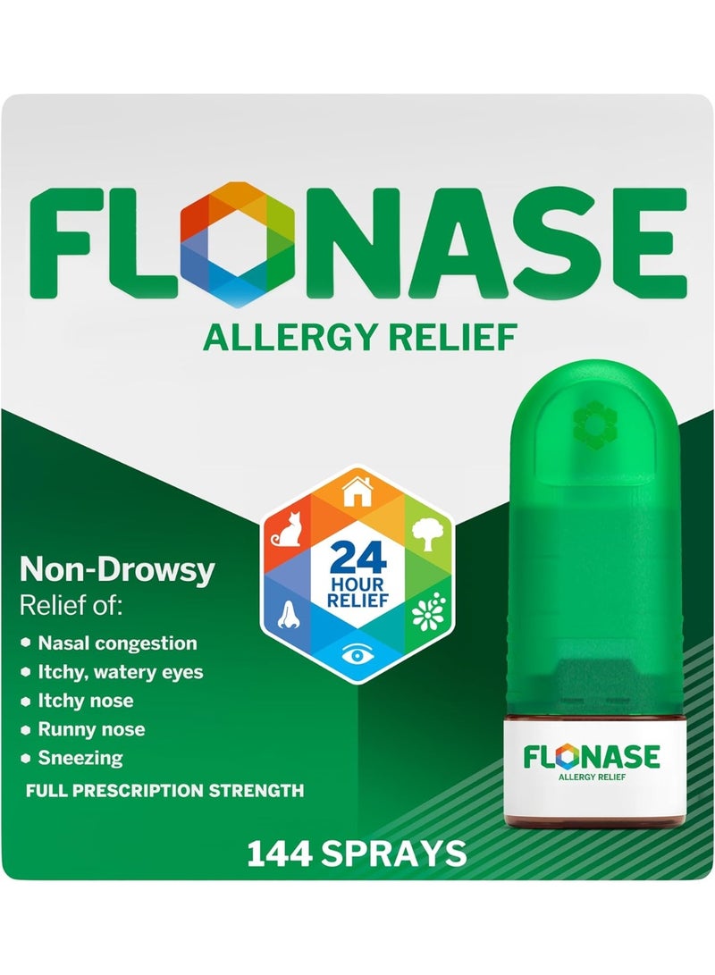 Flonase Allergy Relief Nasal Spray, 24 Hour Non Drowsy Allergy Medicine, Metered Nasal Spray - 144 Sprays- Fall and Seasonal Allergy Relief